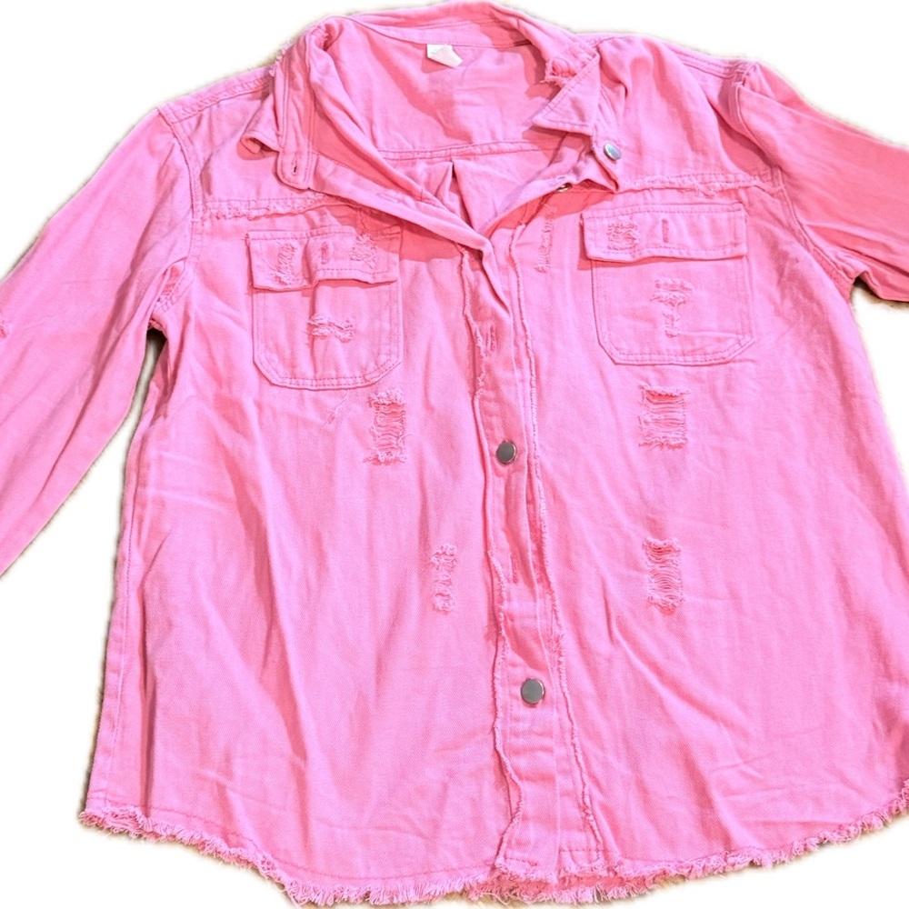 Pink Distressed Button-Up Shirt